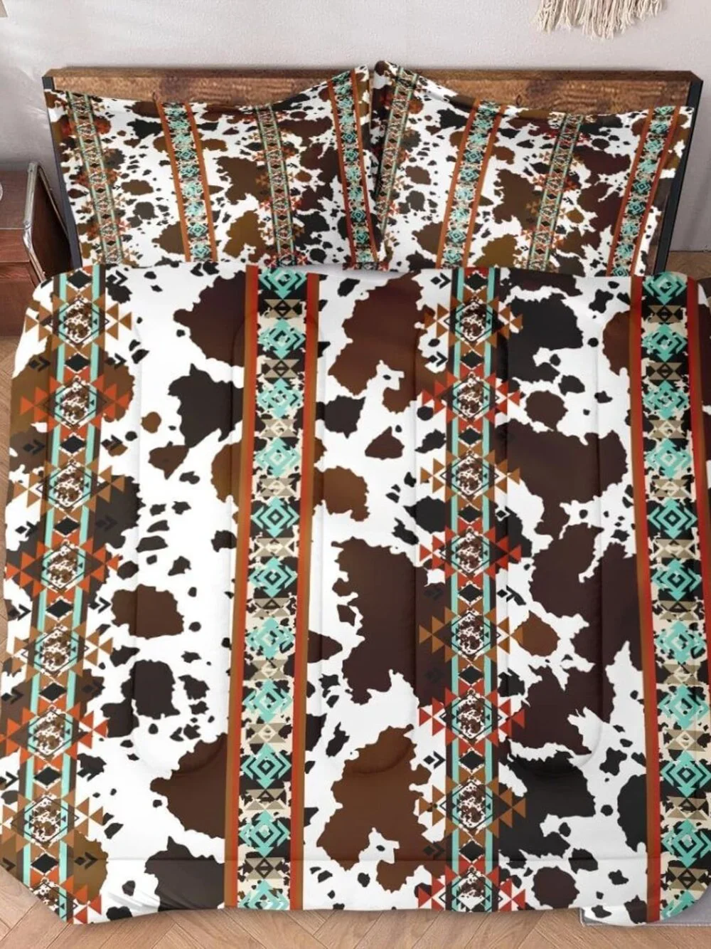 Queen Comforter Set, 3 Pieces Animal Vintage Bedding, All Season | Retro Cow Bro